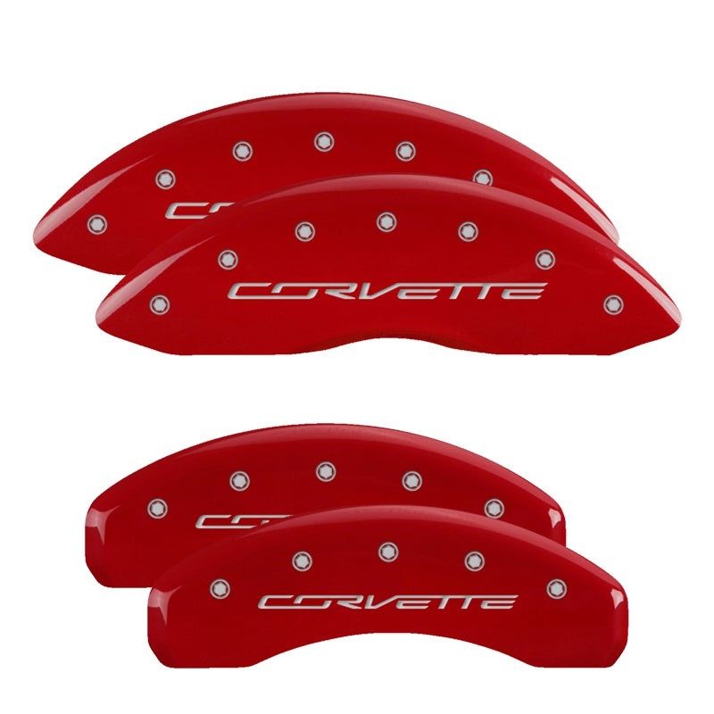 MGP 4 Caliper Covers Engraved Front & Rear C7/Corvette Red finish silver ch-Caliper Covers-MGP-MGP13009SCV7RD-SMINKpower Performance Parts