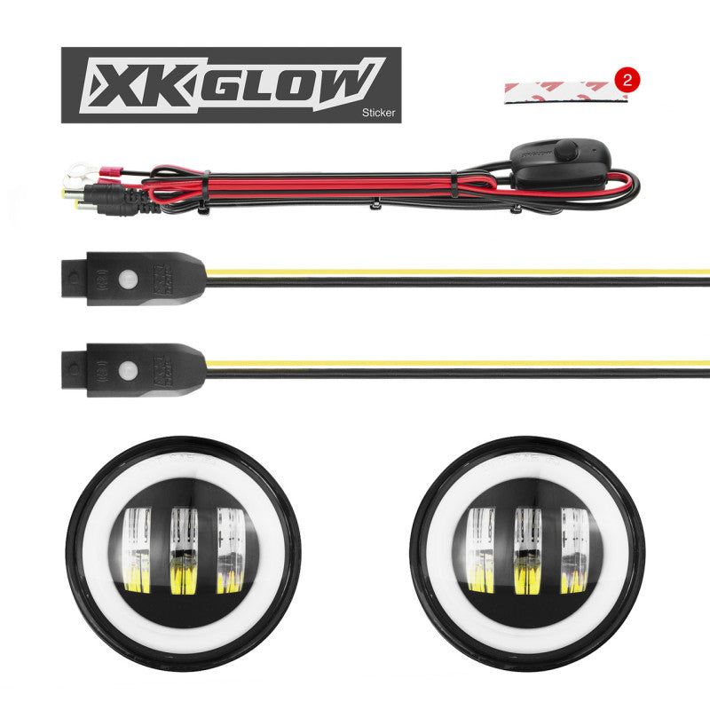 XK Glow 4In JL Black RGB LED Jeep Wrangler Fog Light XKchrome Bluetooth App Controlled Kit - SMINKpower Performance Parts XKGXK042010-B-JL XKGLOW