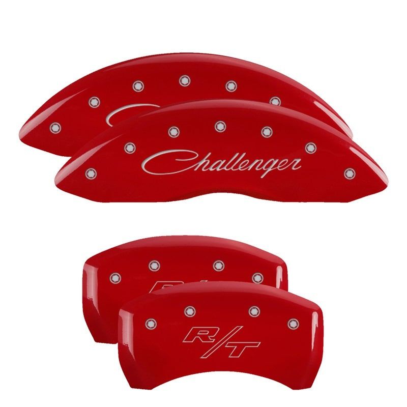 MGP 4 Caliper Covers Engraved Front Cursive/Challenger Engraved Rear RT Red finish silver ch-Caliper Covers-MGP-MGP12001SCLRRD-SMINKpower Performance Parts
