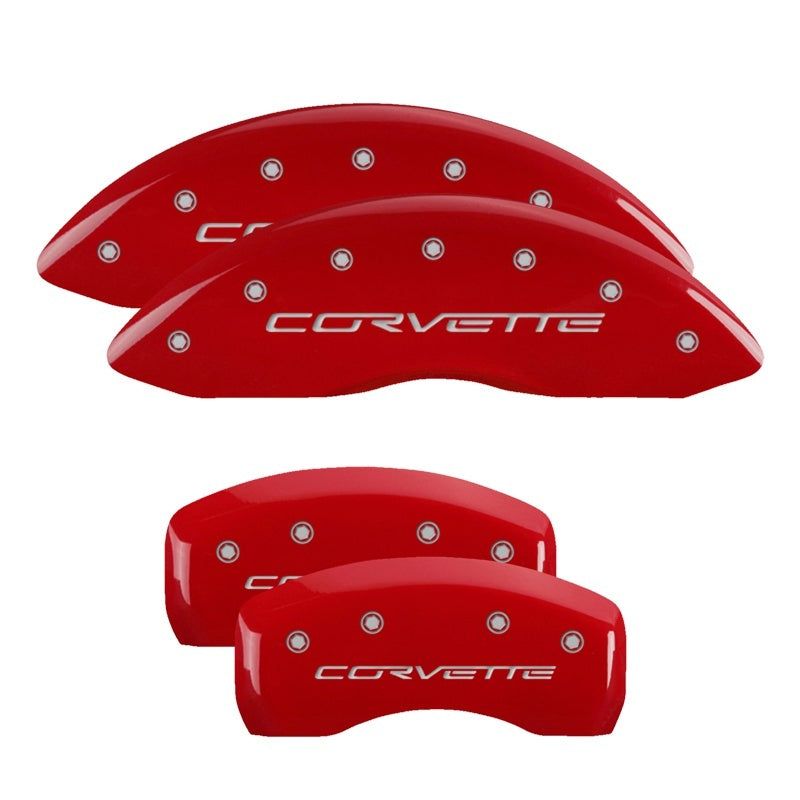 MGP 4 Caliper Covers Engraved Front & Rear C6/Corvette Red finish silver ch-Caliper Covers-MGP-MGP13008SCV6RD-SMINKpower Performance Parts