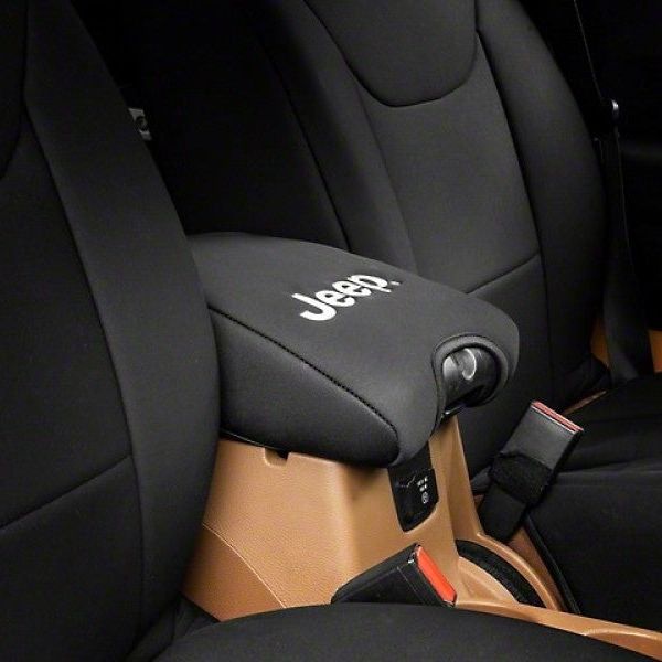 Officially Licensed Jeep 11-18 Wrangler JK Neoprene Center Console Arm Cover w/ Jeep Logo- Blk-Seat Covers-Officially Licensed Jeep-OLJJ157731-SMINKpower Performance Parts