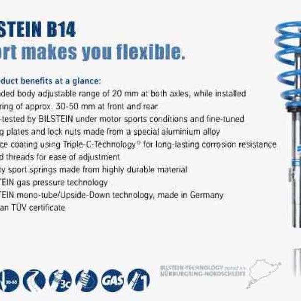 Bilstein B14 (PSS) Front & Rear Performance Sus System 2015 VW Golf w/ 50mm Outside Dia Strut-Coilovers-Bilstein-BIL47-229945-SMINKpower Performance Parts