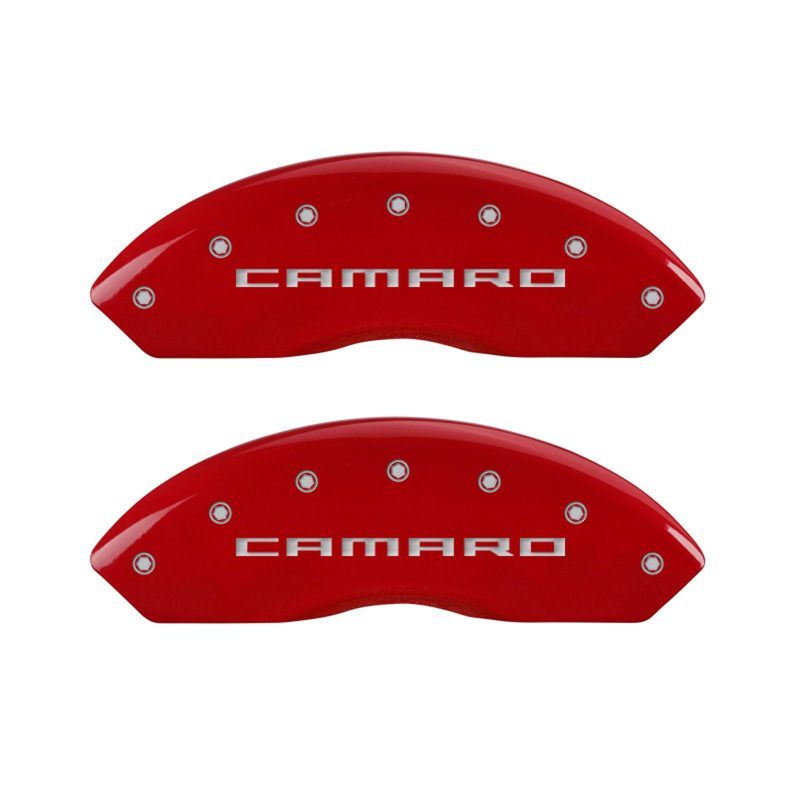 MGP 4 Caliper Covers Engraved Front Gen 5/Camaro Engraved Rear Gen 5/RS Red finish silver ch-Caliper Covers-MGP-MGP14240SCR5RD-SMINKpower Performance Parts