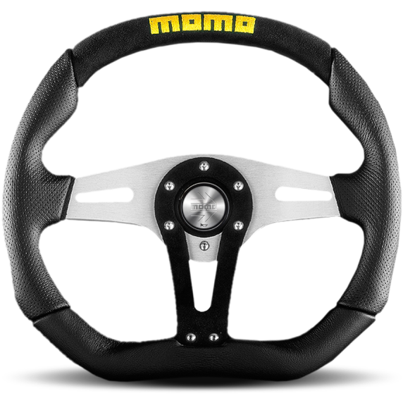 Momo Trek Steering Wheel 350 mm - Black AirLeather/Brshd Al Spokes-Steering Wheels-MOMO-MOMTRK35BK0B-SMINKpower Performance Parts