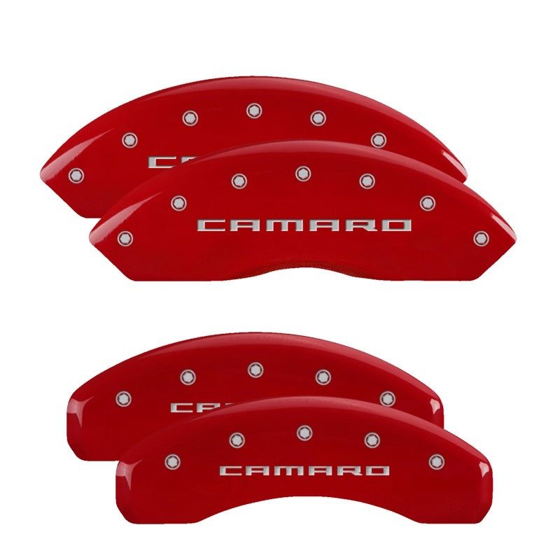MGP 4 Caliper Covers Engraved Front & Rear Gen 5/Camaro Red finish silver ch-Caliper Covers-MGP-MGP14240SCA5RD-SMINKpower Performance Parts