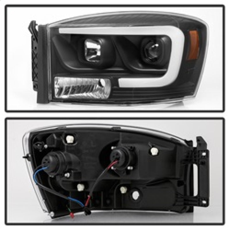 Spyder Dodge Ram 1500 06-08 V2 Projector Headlights - Light Bar DRL - Black (PRO-YD-DR06V2-LB-BK)-Headlights-SPYDER-SPY5085306-SMINKpower Performance Parts