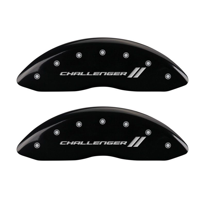MGP 4 Caliper Covers Engraved Front & Rear With stripes/Challenger Black finish silver ch-Caliper Covers-MGP-MGP12162SCL1BK-SMINKpower Performance Parts
