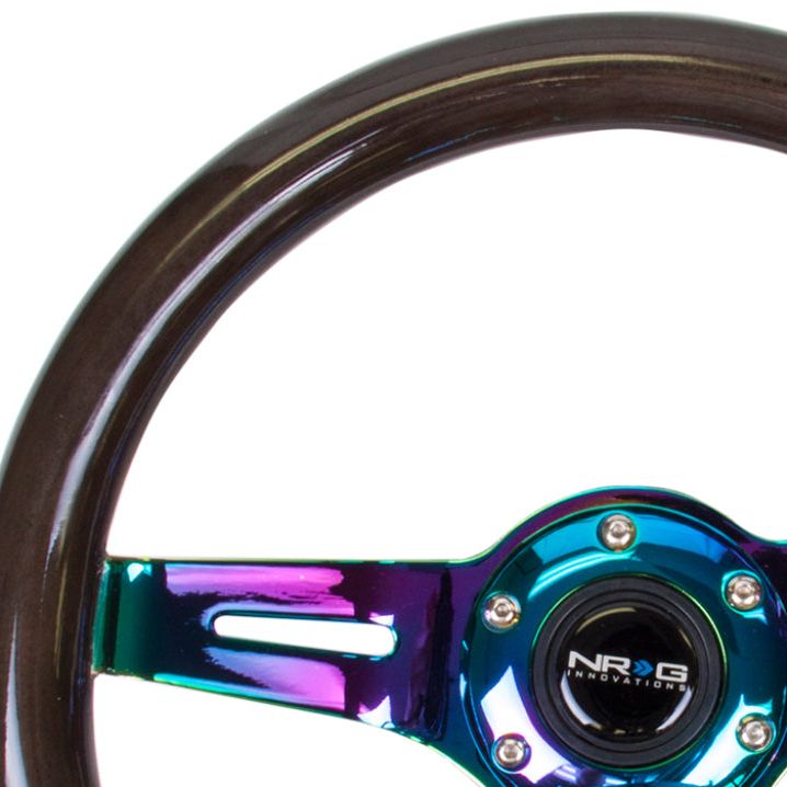 NRG Classic Wood Grain Steering Wheel (310mm) Black w/Neochrome 3-Spoke Center
