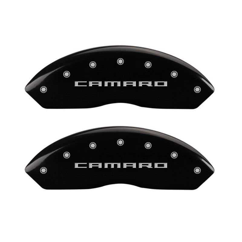 MGP 4 Caliper Covers Engraved Front & Rear Gen 5/Camaro Black finish silver ch-Caliper Covers-MGP-MGP14240SCA5BK-SMINKpower Performance Parts