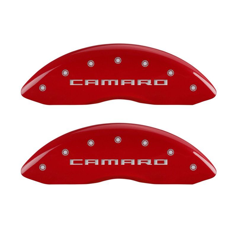 MGP 4 Caliper Covers Engraved Front Gen 5/Camaro Engraved Rear Gen 5/SS Red finish silver ch-Caliper Covers-MGP-MGP14036SCS5RD-SMINKpower Performance Parts