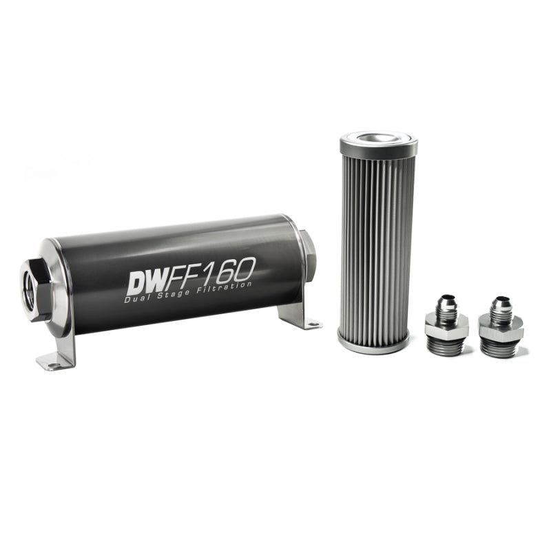 DeatschWerks Stainless Steel 6AN 10 Micron Universal Inline Fuel Filter Housing Kit (160mm)-Fuel Filters-DeatschWerks-DWK8-03-160-010K-6-SMINKpower Performance Parts