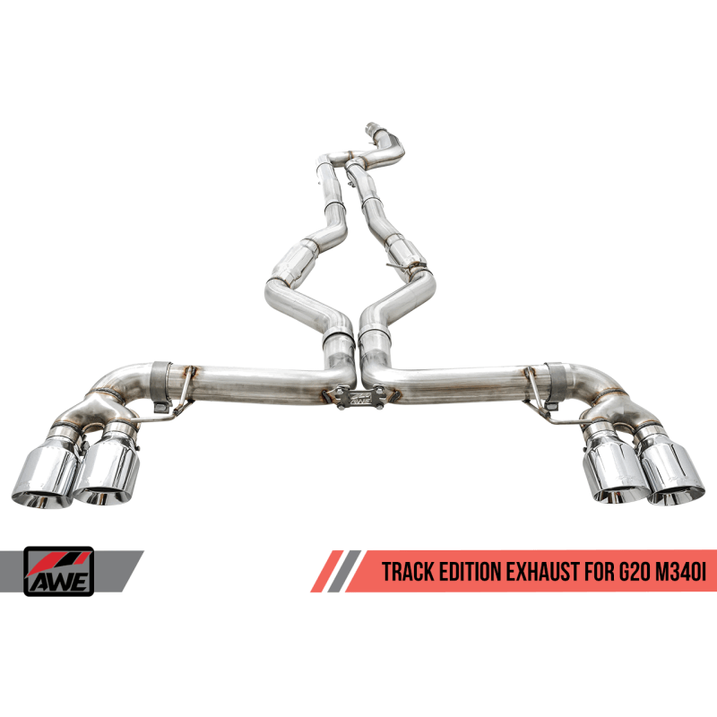 AWE Tuning 2019+ BMW M340i (G20) Track Edition Exhaust - Quad Chrome Silver Tips - SMINKpower Performance Parts AWE3020-42078 AWE Tuning
