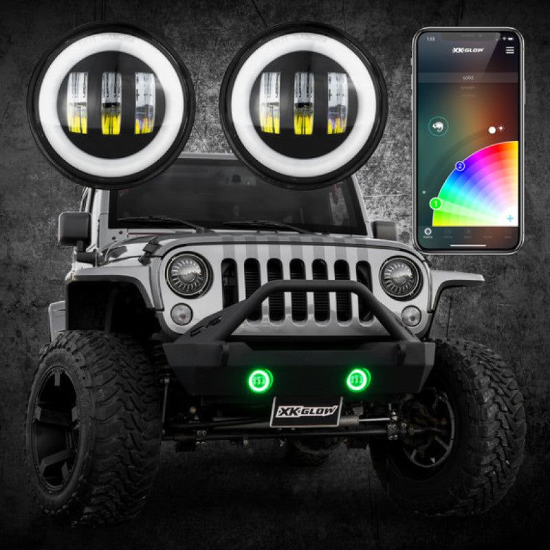 XK Glow 4In Black RGB LED Jeep Wrangler Fog Light XKchrome Bluetooth App Controlled Kit - SMINKpower Performance Parts XKGXK042010-B XKGLOW
