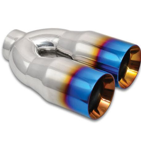 Vibrant 2.5in ID Dual 3.5in OD Round SS Tips (Double Wall, Straight Cut) with Burnt Blue Finish-Tips-Vibrant-VIB1339B-SMINKpower Performance Parts