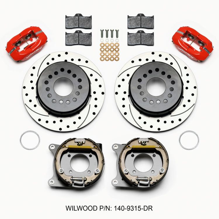 Wilwood Forged Dynalite P/S Park Brake Kit Drilled Red 12 Bolt 2.75in offset Staggered Shock-Big Brake Kits-Wilwood-WIL140-9315-DR-SMINKpower Performance Parts