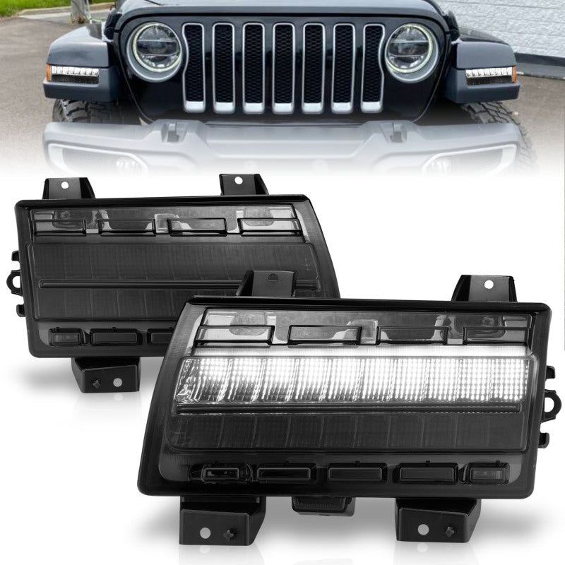 ANZO 2018-2021 Jeep Wrangler LED Side Markers Chrome Housing Smoke Lens w/ Seq. Signal Low Config-Lights Corner-ANZO-ANZ511087-SMINKpower Performance Parts