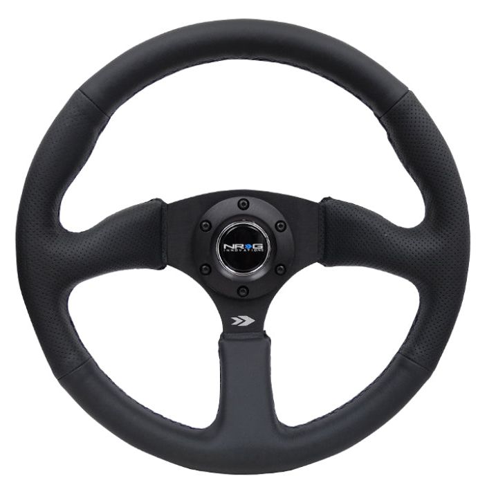 NRG Reinforced Steering Wheel (350mm / 2.5in. Deep) Blk Leather Comfort Grip w/5mm Matte Blk Spokes-Steering Wheels-NRG-NRGRST-023MB-R-SMINKpower Performance Parts