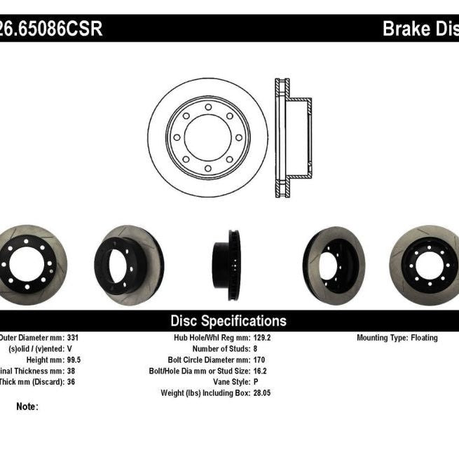 StopTech Power Slot 00-05 Ford Excursion / 99-04 F250/F350 Front Right Slotted CRYO Brake Rotor-Brake Rotors - Slotted-Stoptech-STO126.65086CSR-SMINKpower Performance Parts