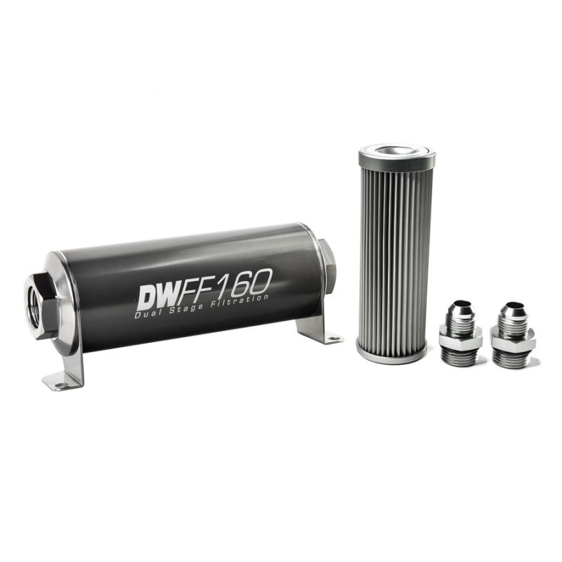 DeatschWerks Stainless Steel 8AN 10 Micron Universal Inline Fuel Filter Housing Kit (160mm)-Fuel Filters-DeatschWerks-DWK8-03-160-010K-8-SMINKpower Performance Parts