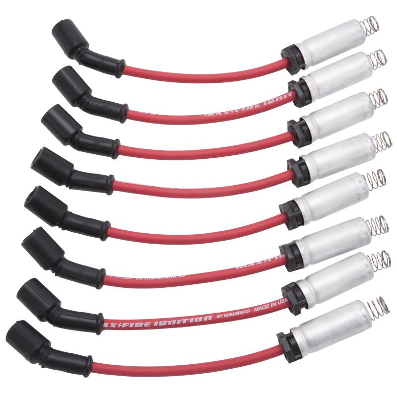 Edelbrock Spark Plug Wire Set LS Truck w/ Metal Sleeves 99-15 50 Ohm Resistance Red Wire (Set of 8)-Spark Plug Wire Sets-Edelbrock-EDE22716-SMINKpower Performance Parts