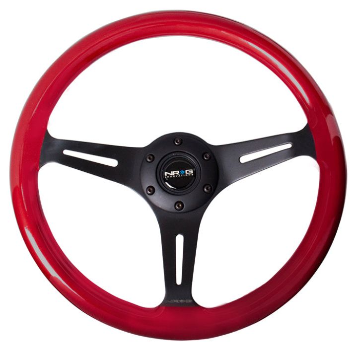 NRG Classic Wood Grain Steering Wheel (350mm) Red Pearl/Flake Paint w/Black 3-Spoke Center-Steering Wheels-NRG-NRGST-015BK-RD-SMINKpower Performance Parts