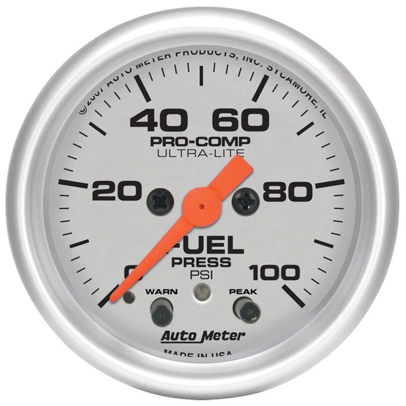 Autometer Ultra-Lite 52mm 0-100 PSI Fuel Pressure w/ Peak Memory Warning Gauge-Gauges-AutoMeter-ATM4371-SMINKpower Performance Parts