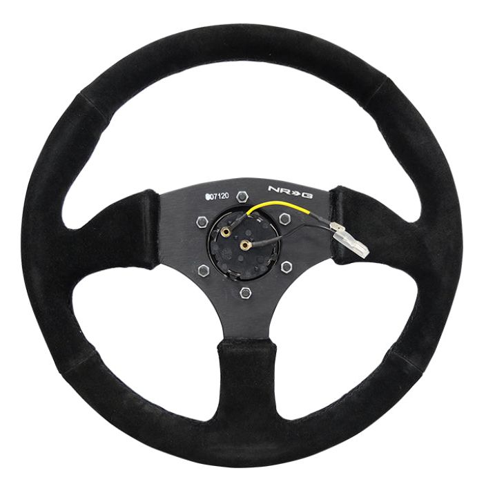 NRG Reinforced Steering Wheel (350mm / 2.5in. Deep) Blk Suede Comfort Grip w/5mm Matte Blk Spokes-Steering Wheels-NRG-NRGRST-023MB-S-SMINKpower Performance Parts
