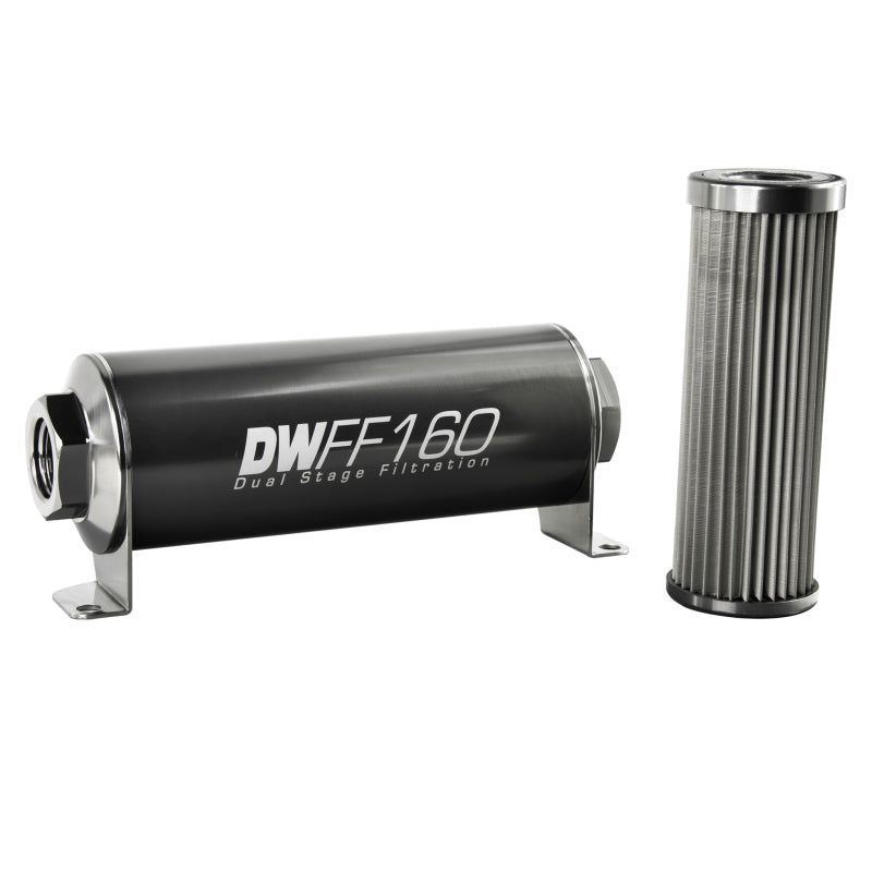 DeatschWerks Stainless Steel 8AN 10 Micron Universal Inline Fuel Filter Housing Kit (160mm)-Fuel Filters-DeatschWerks-DWK8-03-160-010K-SMINKpower Performance Parts