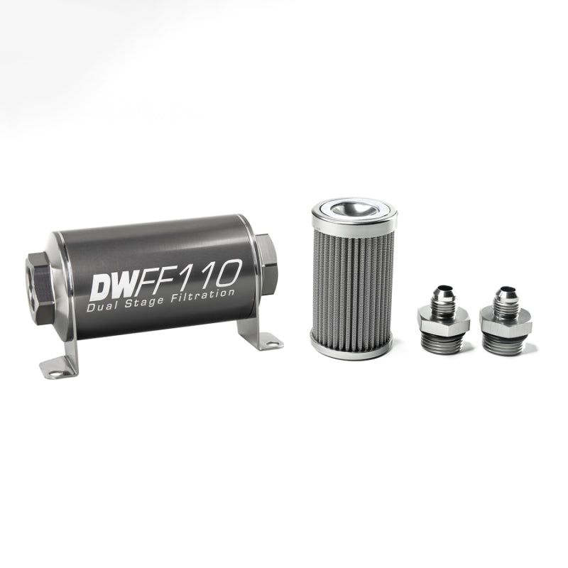 DeatschWerks Stainless Steel 6AN 100 Micron Universal Inline Fuel Filter Housing Kit (110mm)-Fuel Filters-DeatschWerks-DWK8-03-110-100K-6-SMINKpower Performance Parts