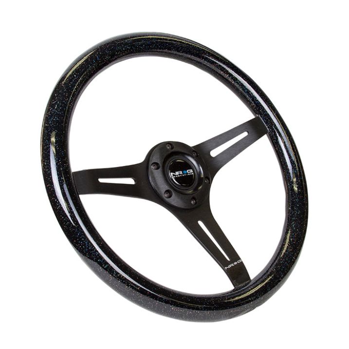 NRG Classic Wood Grain Steering Wheel (350mm) Black Sparkled Grip w/Black 3-Spoke Center-Steering Wheels-NRG-NRGST-015BK-BSB-SMINKpower Performance Parts