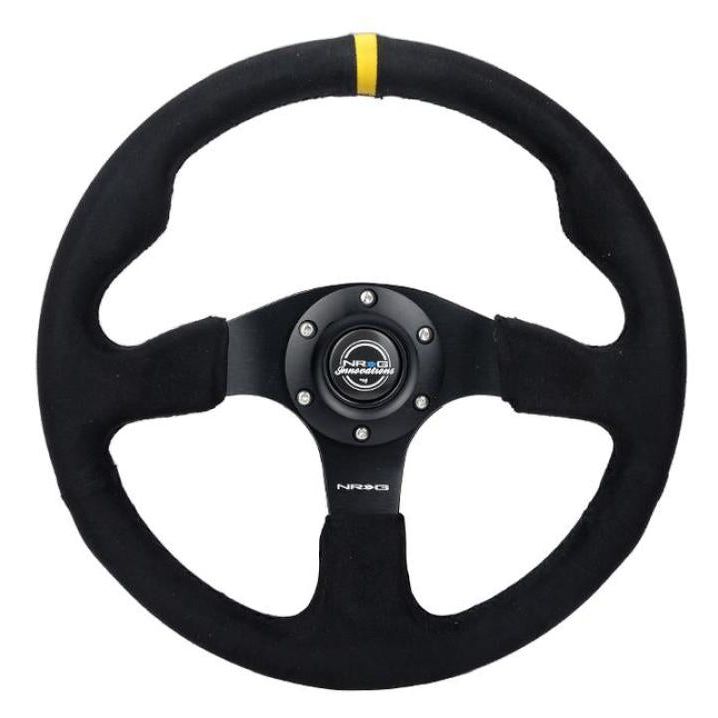 NRG Reinforced Steering Wheel (320mm) Alcantara Steering Wheel w/ Black Stitching - SMINKpower Performance Parts NRGRST-012SA NRG