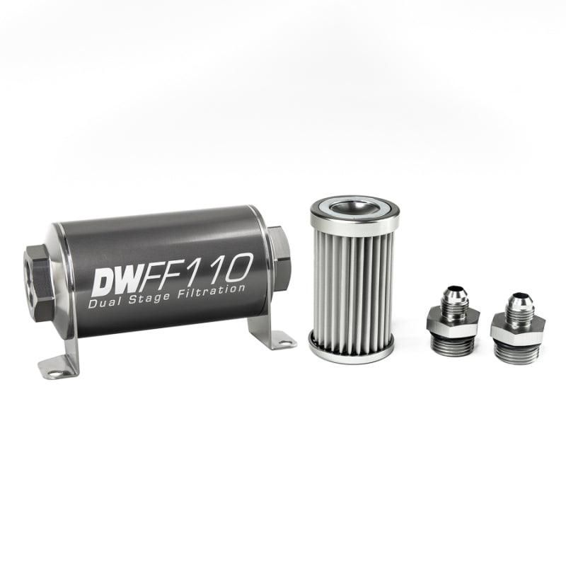 DeatschWerks Stainless Steel 6AN 5 Micron Universal Inline Fuel Filter Housing Kit (110mm) - SMINKpower Performance Parts DWK8-03-110-005K-6 DeatschWerks