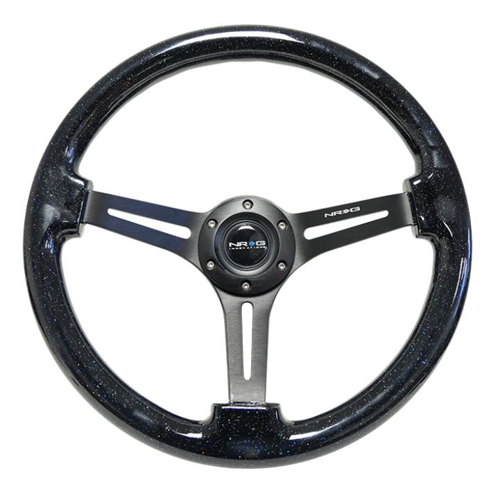 NRG Reinforced Steering Wheel (350mm / 3in. Deep) Black Multi Color Flake Wood w/ Black Matte Center - SMINKpower Performance Parts NRGRST-018BSB-BK NRG