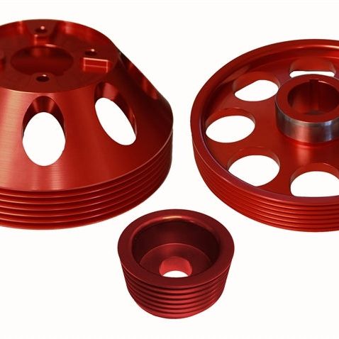 Torque Solution Lightweight WP/Crank/Alt Pulley Combo (Red): Hyundai Genesis Coupe 3.8 2010+-Pulleys - Crank, Underdrive-Torque Solution-TQSTS-GEN-006R-SMINKpower Performance Parts