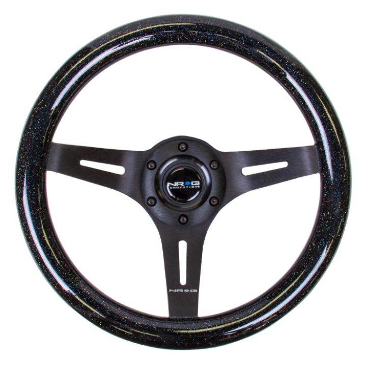 NRG Classic Wood Grain Steering Wheel (310mm) Black Sparkle w/Blk 3-Spoke Center - SMINKpower Performance Parts NRGST-310BSB-BK NRG