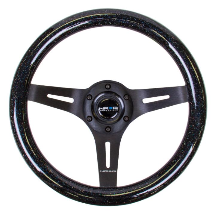 NRG Classic Wood Grain Steering Wheel (310mm) Black Sparkle w/Blk 3-Spoke Center - SMINKpower Performance Parts NRGST-310BSB-BK NRG