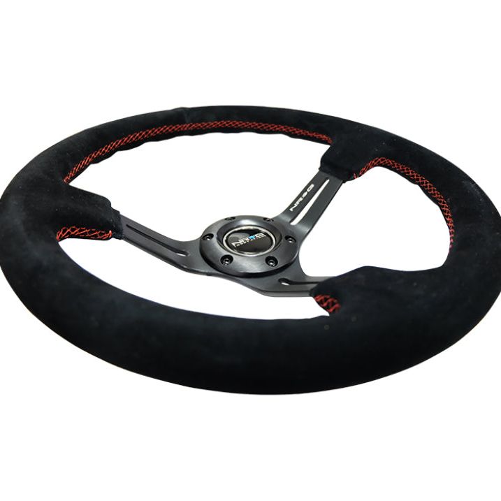 NRG Reinforced Steering Wheel (350mm / 3in. Deep) Blk Suede w/Red Stitching & 5mm Spokes w/Slits-Steering Wheels-NRG-NRGRST-018S-RS-SMINKpower Performance Parts