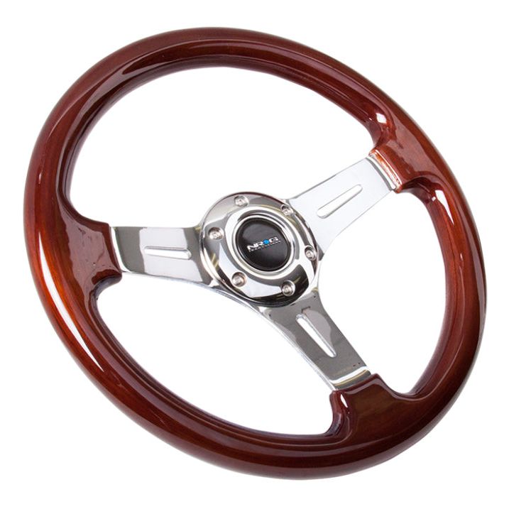 NRG Classic Wood Grain Steering Wheel (330mm) Wood Grain w/Chrome 3-Spoke Center-Steering Wheels-NRG-NRGST-015-1CH-SMINKpower Performance Parts