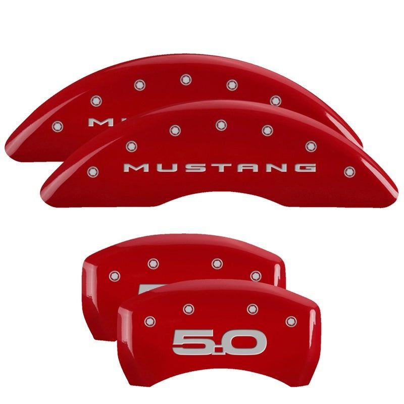 MGP 4 Caliper Covers Engraved Front 2015/Mustang Engraved Rear 2015/50 Red finish silver ch-Caliper Covers-MGP-MGP10200SM52RD-SMINKpower Performance Parts