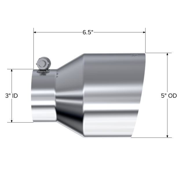 MBRP Universal T304 Stainless Steel Tip, 3in ID / 5in OD Out / 6.5in Length / Angle Cut  Single Wall