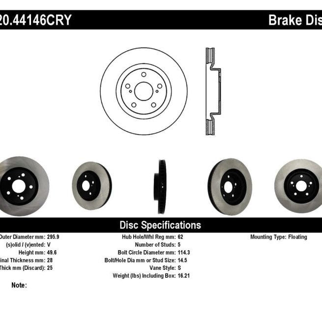 Stoptech 07 Lexus ES350 / 09 Pontiac Vibe / 09 Toyota Matrix Front CRYO-STOP Brake Rotor