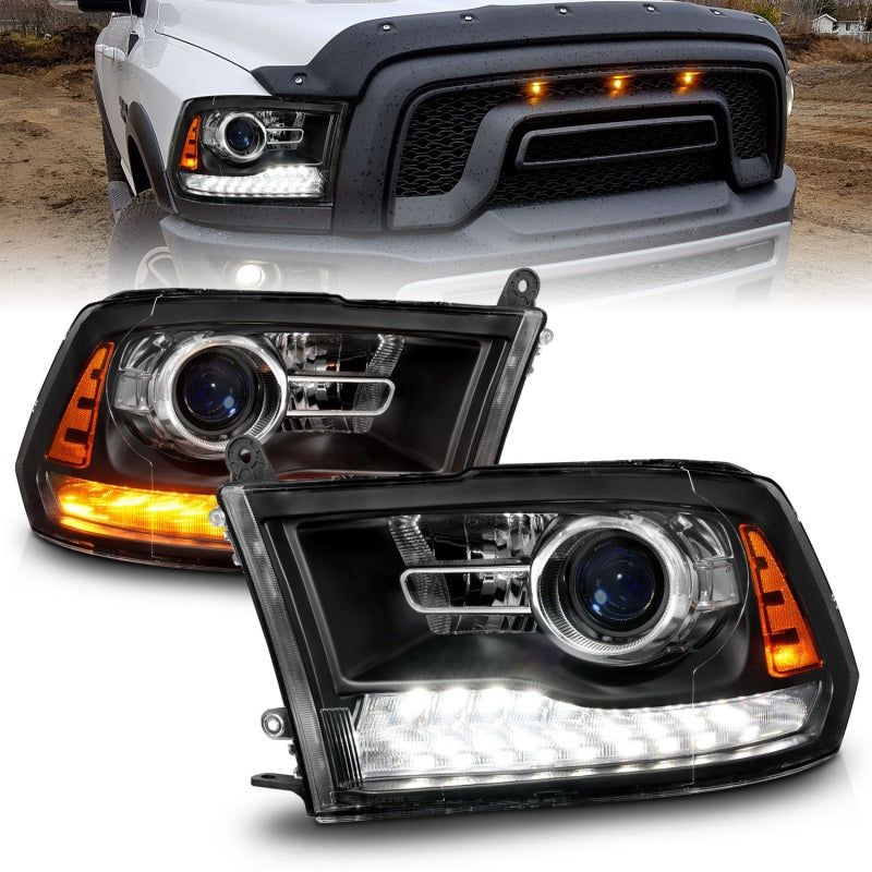 ANZO 09-18 Dodge Ram 1500/2500/3500 LED Plank Style Headlights Switchback + Sequential - Matte Black-Headlights-ANZO-ANZ111609-SMINKpower Performance Parts
