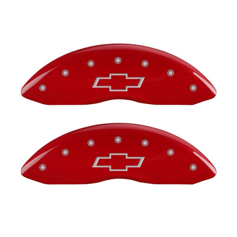 MGP 4 Caliper Covers Engraved Front & Rear Bowtie Red finish silver ch-Caliper Covers-MGP-MGP14004SBOWRD-SMINKpower Performance Parts