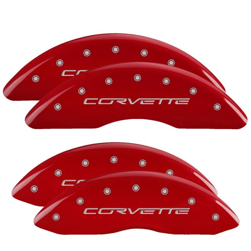 MGP 4 Caliper Covers Engraved Front & Rear C6/Corvette Red finish silver ch-Caliper Covers-MGP-MGP13083SCV6RD-SMINKpower Performance Parts