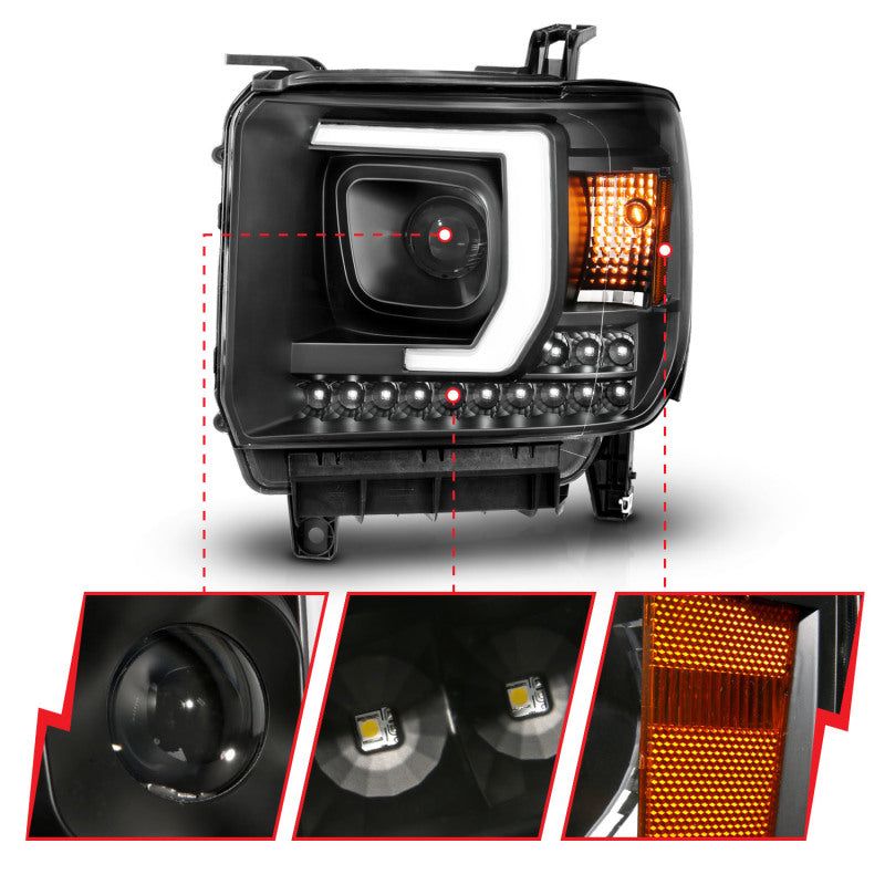ANZO 2014-2015 Gmc Sierra 1500HD Projector Plank Style Headlight Black W/ Drl-Headlights-ANZO-ANZ111450-SMINKpower Performance Parts