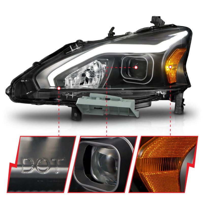 ANZO 13-15 Nissan Altima (w/o Factory HID Bulbs) Projector Headlights - w/ Light Bar Black Housing-Headlights-ANZO-ANZ121569-SMINKpower Performance Parts