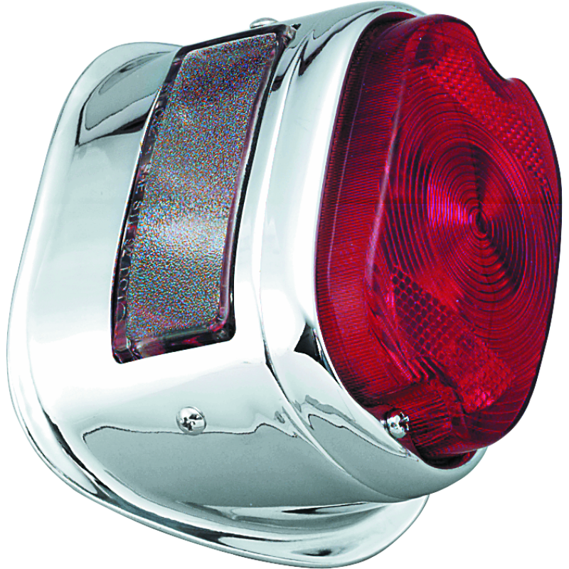 Bikers Choice 56-72 Big Twin & XL Chrome Taillight W/Red Lens & Top License Light Repl H-D 68010-64B