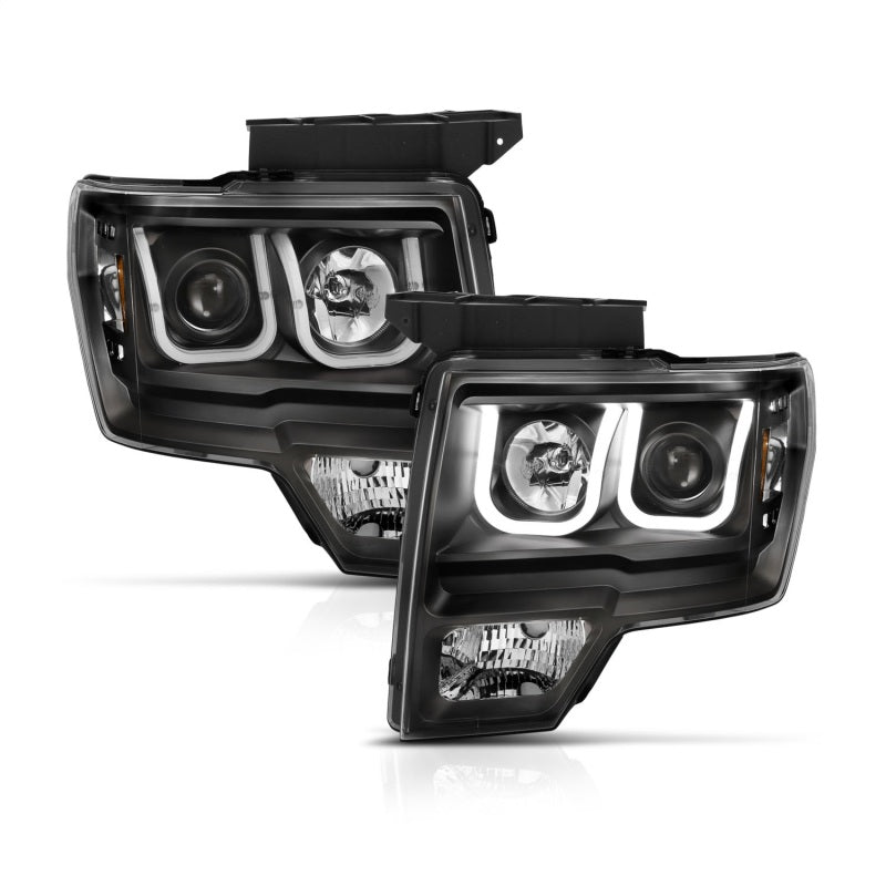 ANZO 2009-2014 Ford F-150 Projector Headlights w/ U-Bar Black Amber (HID TYPE) (WITHOUT HID KIT)-Headlights-ANZO-ANZ111351-SMINKpower Performance Parts