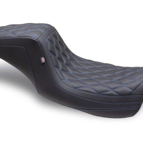 Mustang 08-24 HD FL Touring Double Diamond Squareback 1PC Seat - Black w/ Blue Stitching