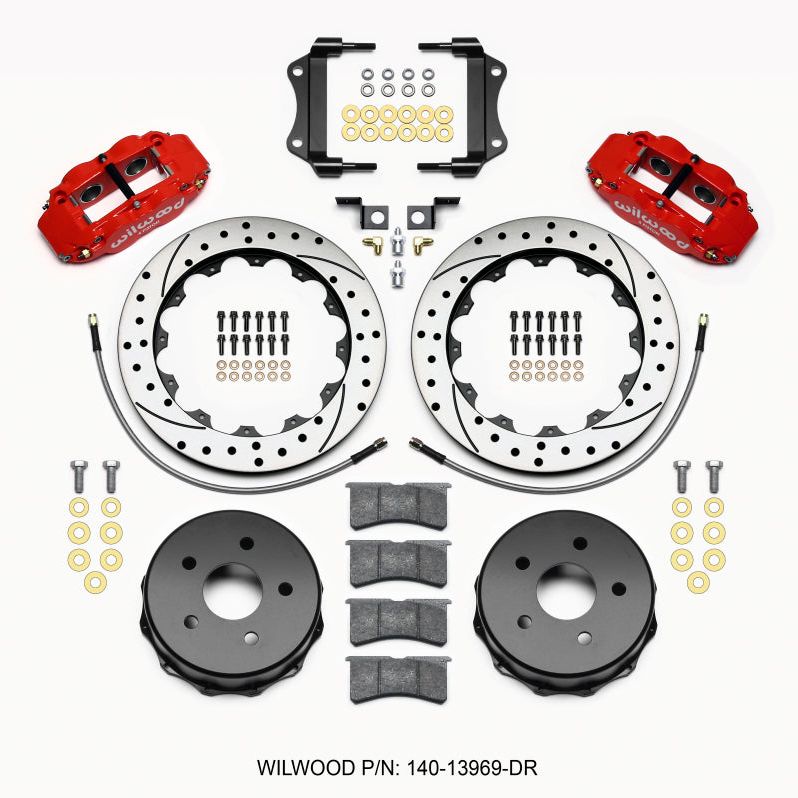Wilwood Narrow Superlite 4R Rear Kit 12.88in Drilled Red 2007-up Jeep JK w/Lines